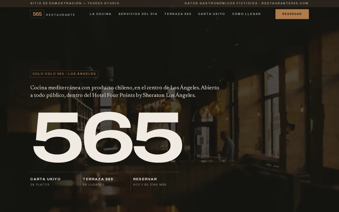 Home page of the demo for a restaurant